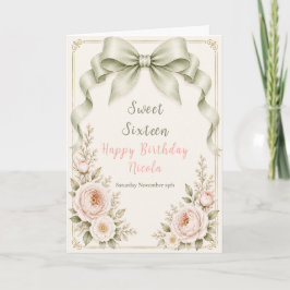 Florales Smaragdgrün Coquette-Schleife Sweet Sixte Karte