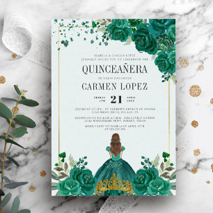 Florales Smaragdgrün Prinzessin Quinceanera Einladung