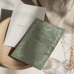 Florales Smaragdgrünes Garten-Monogramm Boho-Hochz Einladung