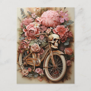 Florales Totenkopf-Fahrrad Aquarell Postkarte