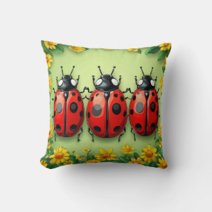 🐞 Florales Trio Marienkäfer-Gartenszene für gemüt Kissen