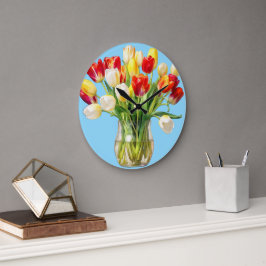 Florales Tulpenstrauß-Rundwanduhr Große Wanduhr