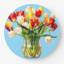 Florales Tulpenstrauß-Rundwanduhr