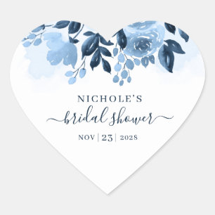 Florales Wasserfarbe-Skript Navyblau Brautdusche Herz-Aufkleber
