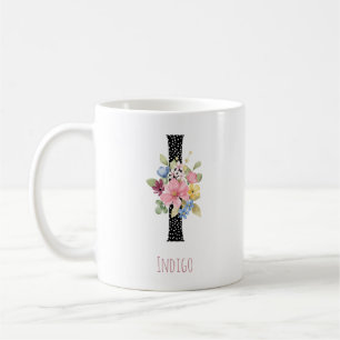 Florales Wasserfarben-H-Monogramm-Name schwarzer T Kaffeetasse
