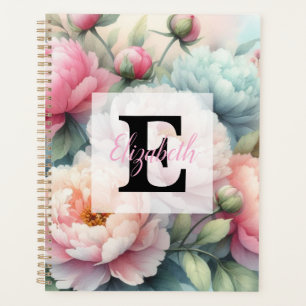 Florales Wasserfarben-Monogramm rosa blaue Pfingst Planer