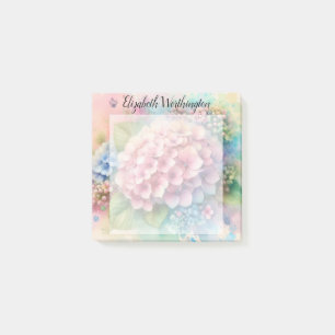 Florales Wasserfarben-Monogramm rosa Hortensie  Post-it Klebezettel