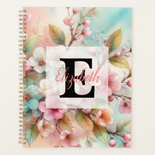 Florales Wasserfarben-Monogramm rosa Kirschblüten Planer