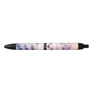 Florales Wasserfarben-Monogramm rosa lila Lavendel Kugelschreiber