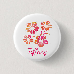 Florales Wasserfarben-Pink-Gelb-Benutzerdefiniert Button