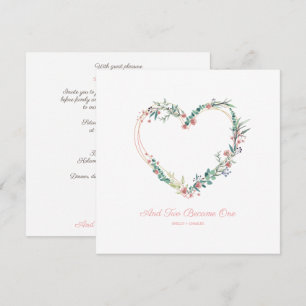 Florales Wasserfarbenherz mit Blätter in Rosa Einladung