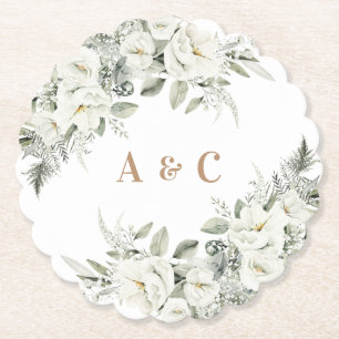 Florales Weiß Grüner Salbei-Monogramm-Hochzeit Untersetzer