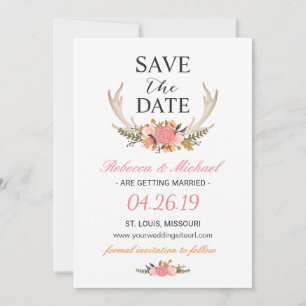 Florales weiße Geweih Boho Hochzeit Merken Sie sic Save The Date