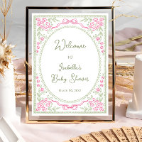 Florales Wildblumen-Rosa-Grün-Baby-Shower-Willkomm