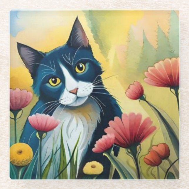 FLoralkatze Glasuntersetzer (Vorderseite)