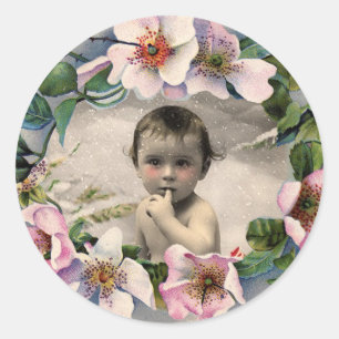 FLORALKROWN, WILD-ROSE BABY SHOWWN FOTO-TEMPLATE RUNDER AUFKLEBER