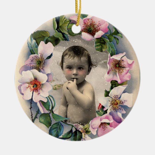 FLORALKULTUR,WILD ROSE BABY DUSCHE FOTOVORLAGE KERAMIKORNAMENT (Vorne)