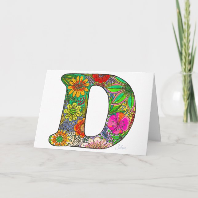 FloralLetter D Grußkarte - von der Original-Kunst Karte (Vorderseite)