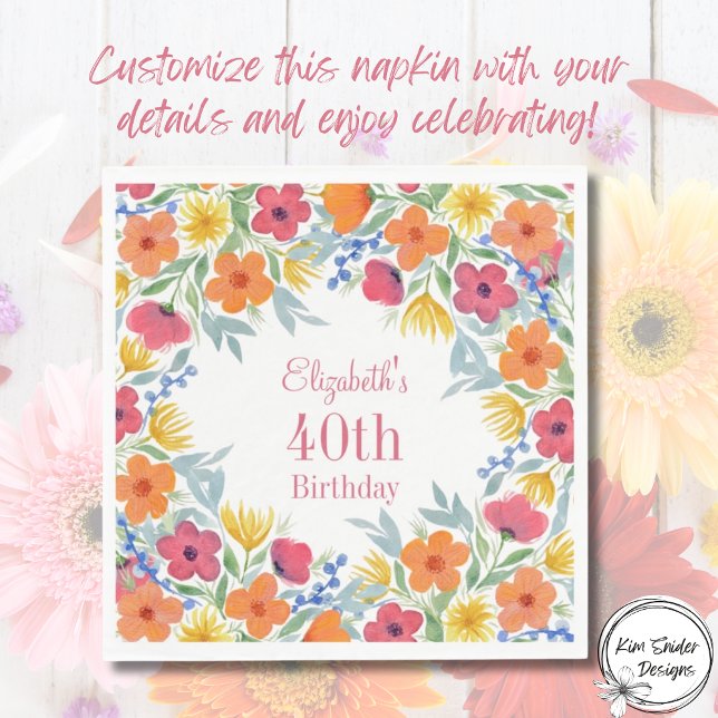 Florals 40. Geburtstag Serviette (Von Creator hochgeladen)