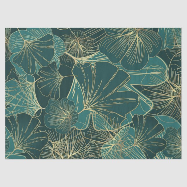 Florals Aquamarin & Green Decoupage Wrap Tissue Pa Seidenpapier (Vorderseite)