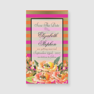 Florals auf rosa und goldene Streifen Save the Dat Magnetkarte