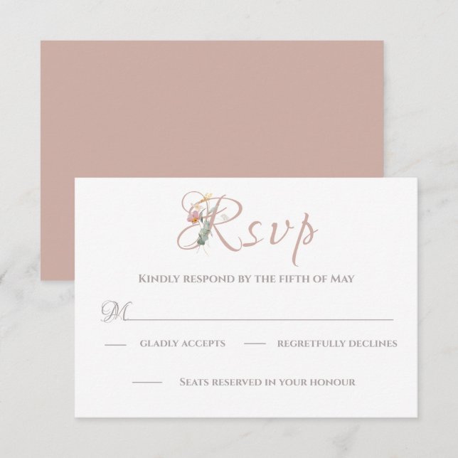 Florals Blush Pink Foliage Wasserfarbe Elegant RSVP Karte (Vorne/Hinten)