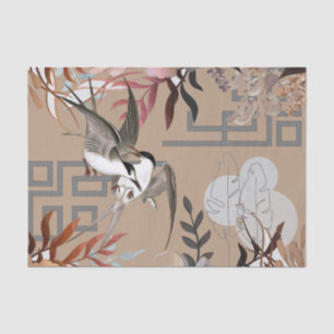 Florals Browns, Cranberry Tan & Birds Decoupage Ti Seidenpapier