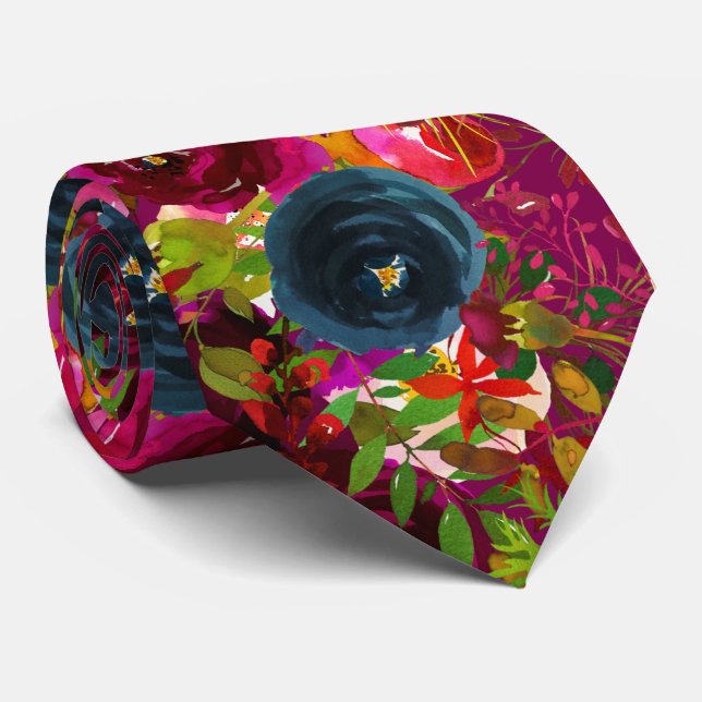 Florals Burgundy Blush Navy Watercolor Wedding Krawatte (Gerollt)