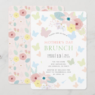 Florals & Butterflies Pink Mother Day Brunch Einladung