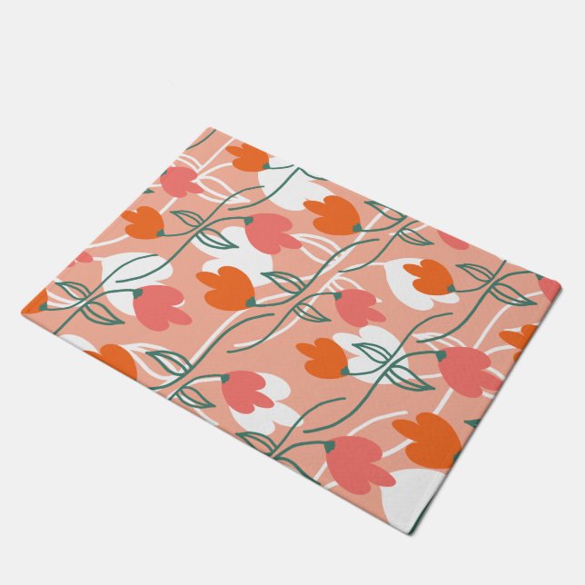 Florals Hand gezeichnete botanische Muster Orange Fußmatte (Schrägansicht)