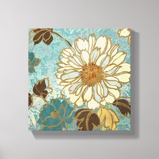 Florals in Blau und Weiß dekoriert Leinwanddruck (Vorderseite)