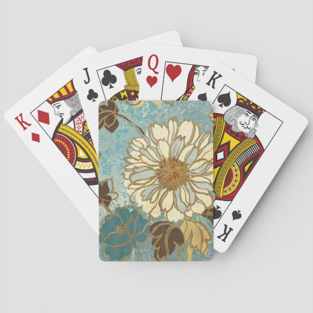 Florals in Blau und Weiß dekoriert Spielkarten (Rückseite)