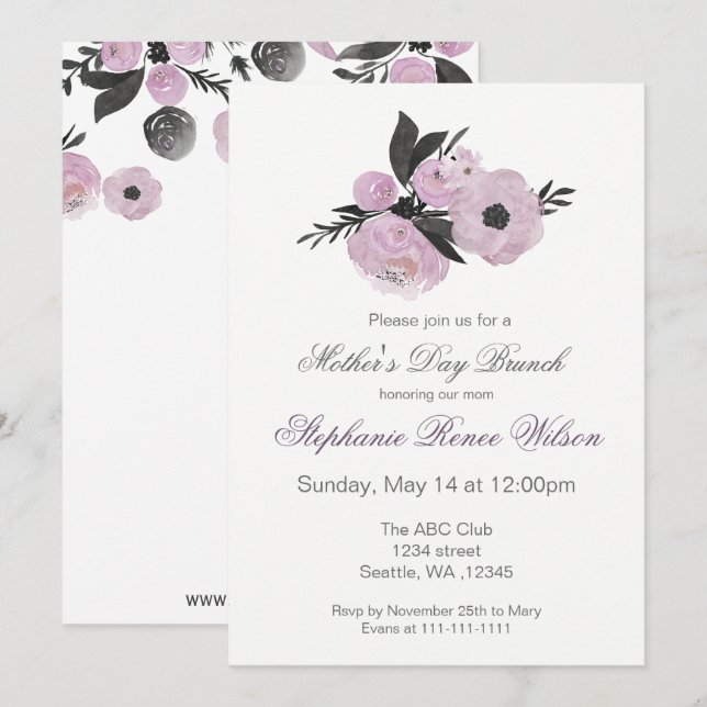 Florals Mother's Day Brunch Tea Party Einladung (Vorne/Hinten)