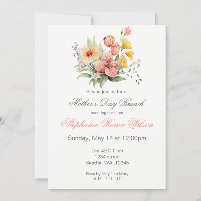 Florals Mother's Day Brunch Tea Party Einladung (Vorderseite)