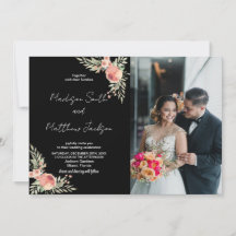Florals on Black Theme Wedding Einladungen w Foto