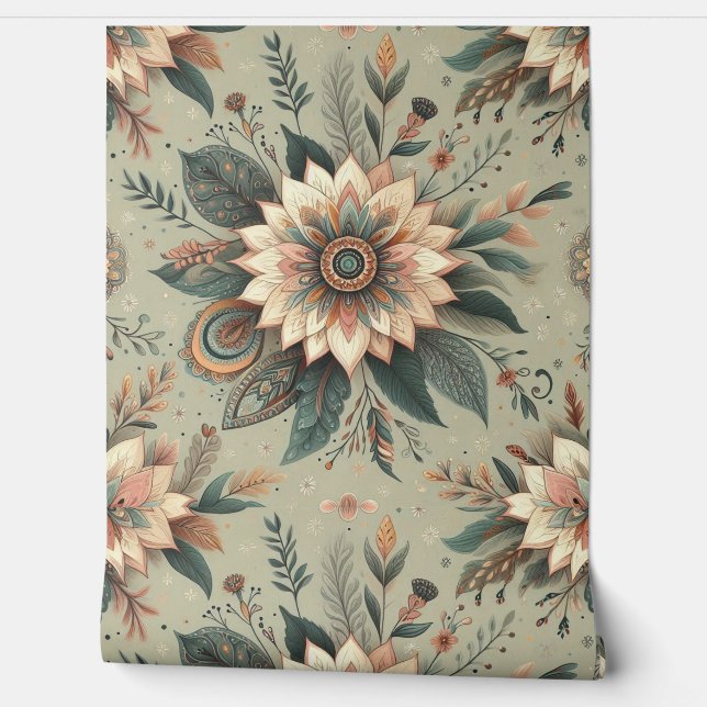 Florals on Sage Tapete (Abrollen)
