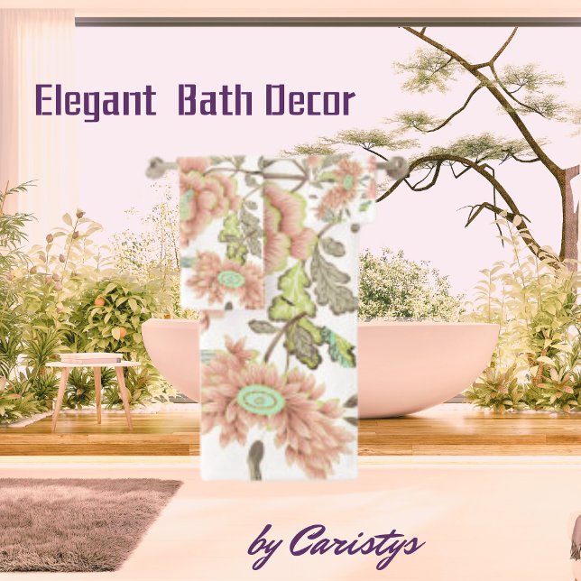 Florals Pale Pink, Blau auf Weiß Badhandtuch Set (Von Creator hochgeladen)