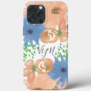 Florals Peach Blue Mit Monogramm Case-Mate iPhone Hülle