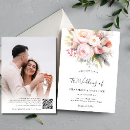 Florals Pink Foto Overlay QR Code Hochzeit Einladung