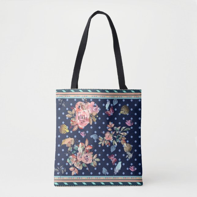 Florals, Polka Dots, Aquarell, Marinehintergrund Tasche (Vorderseite)
