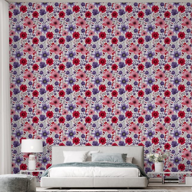Florals Red Lila Pink Tapete (Schlafzimmer)