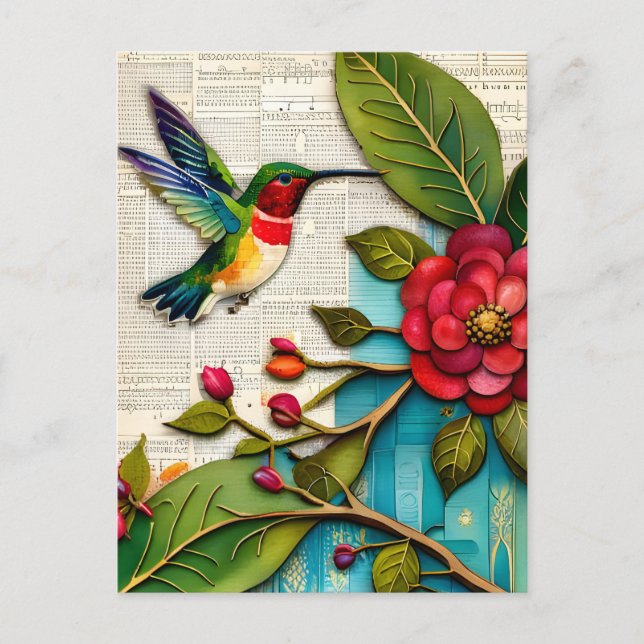 Florals und Hummingbird Postcard Postkarte (Vorderseite)