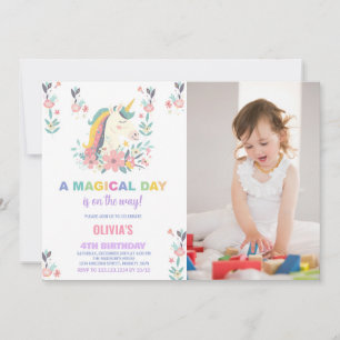Florals Unicorn Anniversaire Invitations avec phot