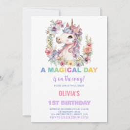 Florals Unicorn Einladungen zum Geburtstag