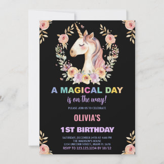Florals Unicorn Einladungen zum Geburtstag