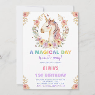 Florals Unicorn Invitations d'anniversaire
