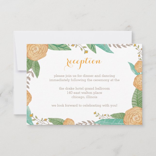 Florals Wedding Reception Card bemalt Einladung (Vorderseite)