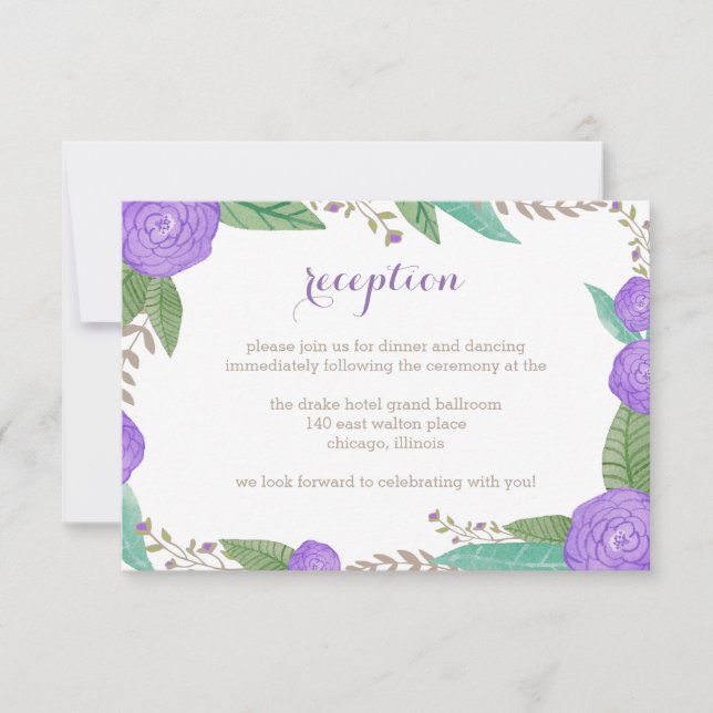 Florals Wedding Reception Card bemalt Einladung (Vorderseite)
