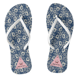 Flore blanche et bleue pour femmes tongs adultes