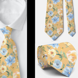 Flore bleu et or Fleurs Cravate cravate